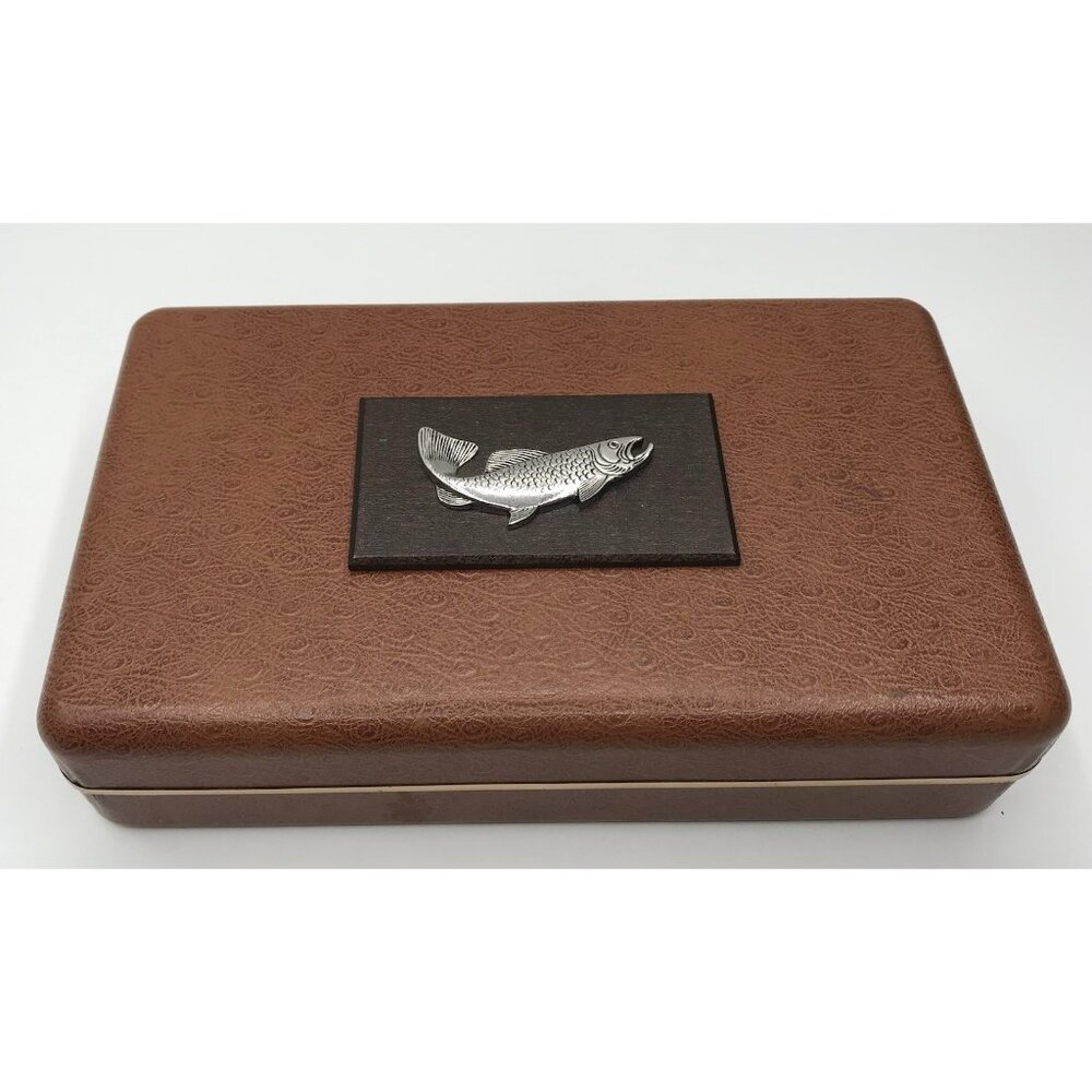 Vintage Box Case Fish Fishing Faux Leather Storage‎ Decorative Brown - Picture 3 of 7
